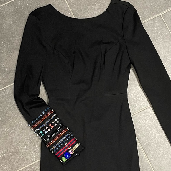 Cynthia Rowley Black Ponte Long Sleeve Embellished Cocktail Dress NWT Low Back - Picture 9 of 12